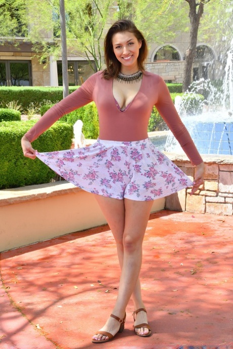 Amateur girl Bella shows bare legs in public with tits and twat to follow