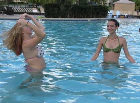 Best friends spend quality time together while wearing bikinis