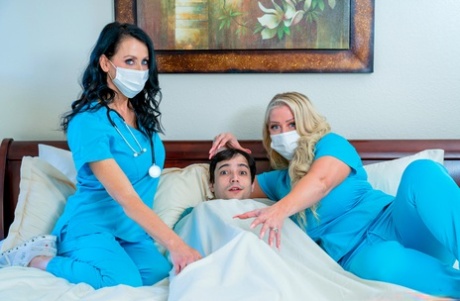 Middle-age nurses Reagan Foxx & Alura Jenson have a 3some with a young patient