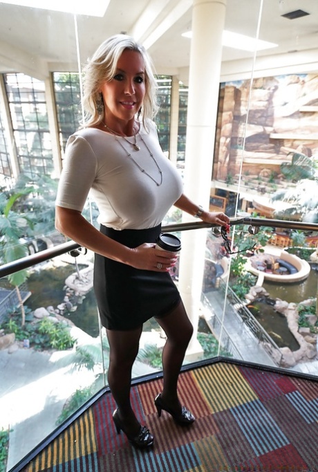 Older blonde housewife Sandra Otterson freeing massive babe type boobs