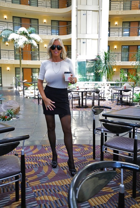 Older blonde housewife Sandra Otterson freeing massive babe type boobs