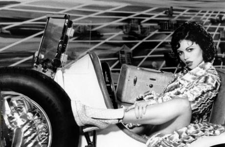 Buxom Czech Veronika Zemanova flaunst big tits & pets pussy on her vintage car
