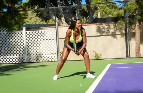 Sporty Nicki & Diamond enjoy hot interracial tennis court fuck with a ball boy