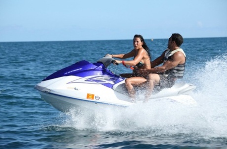 Brunette chick Lezley Zen spits out jizz after day on the water and fucking