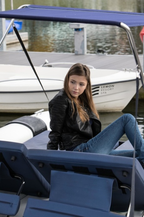 Skinny Ukrainian Mila Azul strips in public and exposes her big boobs