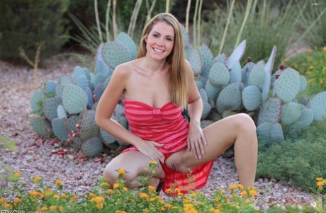 Amateur cutie Karly flashes her juicy boobs and pussy in public