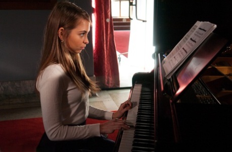 Submissive teen Riley Reid enjoys rough BDSM sex with her piano instructor